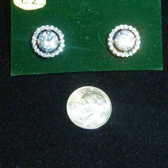 C.Z. Real looking Stud earring with smaller C.Z.'s surrounding the Larger Stone - Picture 1 of 2